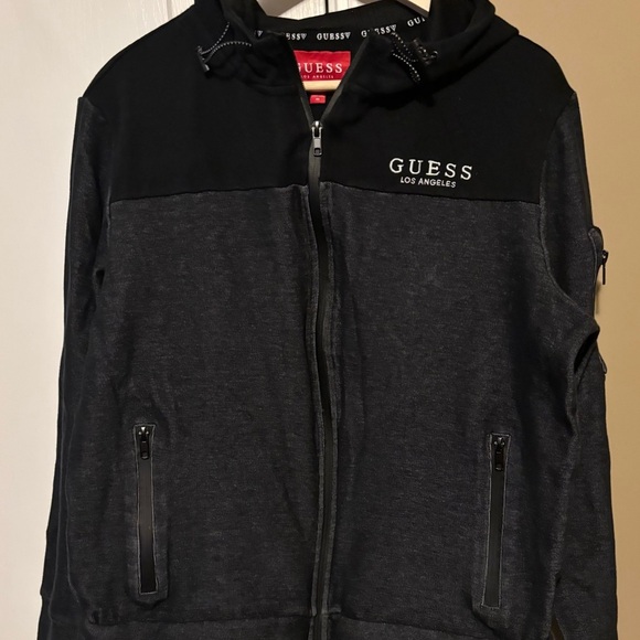 GUESS Men's Charcoal and Black Hoodie Jacket - Picture 1 of 7